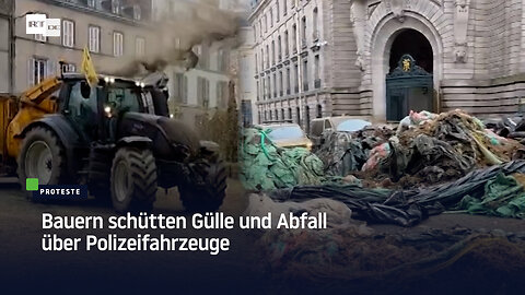 Bauern schütten Gülle und Abfall über Polizeifahrzeuge