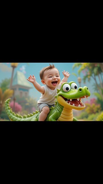 Joyful Baby’s Epic Ride on a Friendly Alligator