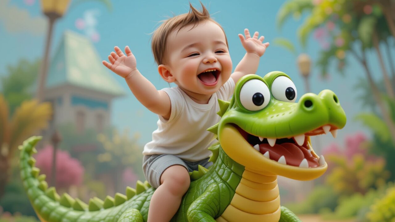 Joyful Baby’s Epic Ride on a Friendly Alligator