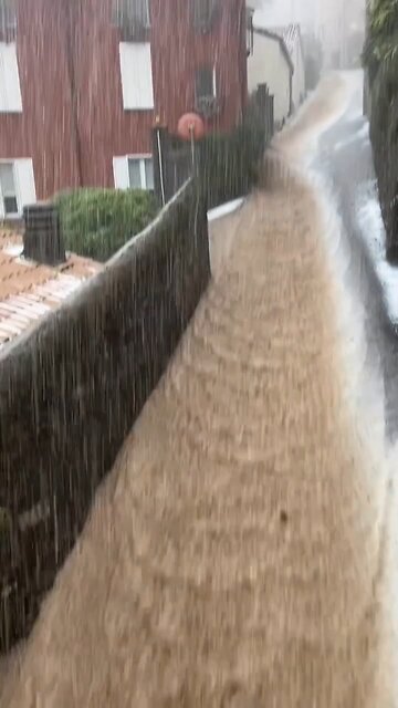 Flooding after heavy hail in Albavilla, Province of Como, Italy.