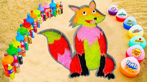 How to make Rainbow Fox Cute with Orbeez, Big Balloons of Fanta, Mirinda, 7up, Coca Cola and Mentos