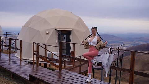 ⭐ Solo Girl in glamping in the rain & yoga ASMR