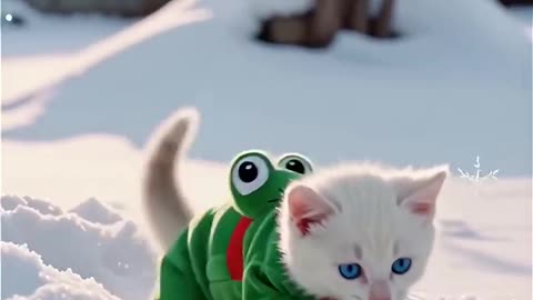 Kitty Snow Pounce! 🐸❄️ #cat #cute #cats #winter #love #frog