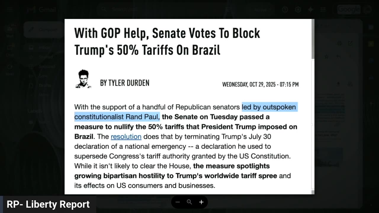 Sen. Paul -- More In Congress Are Against Trump's Tariffs, But Are Too Afraid To Speak Up