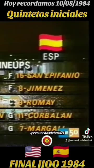 Quintetos iniciales del "EEUU vs España" FINAL JJOO Los Ángeles 1984
