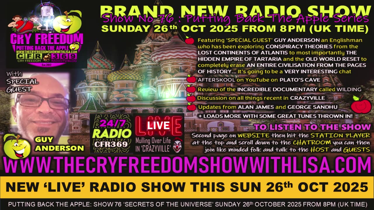 🍏BRAND NEW 'LIVE' RADIO SHOW SUN 26th OCTOBER 2025 FROM 8PM UK TIME🍎