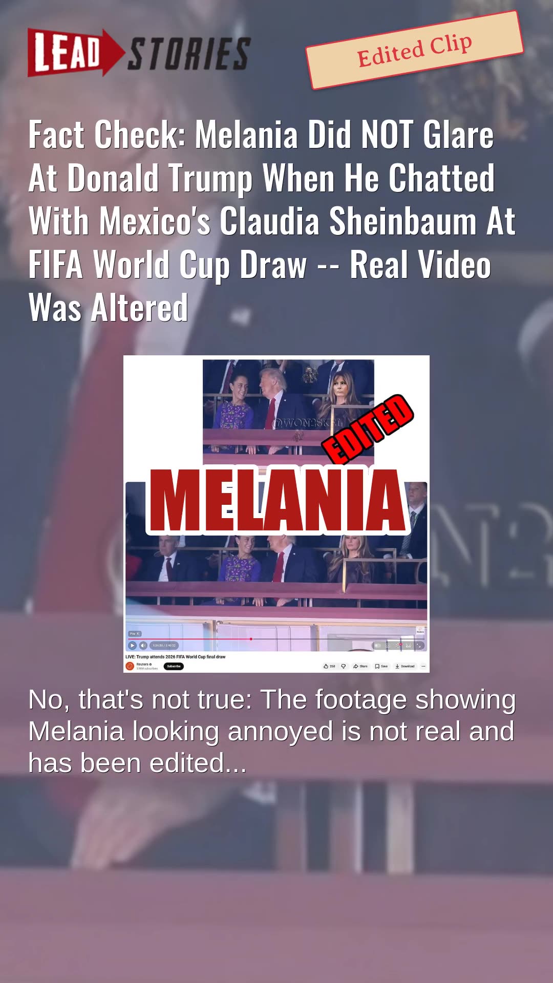 Fact Check: Melania Did NOT Glare At Trump When He Chatted With Claudia Sheinbaum At FIFA Draw