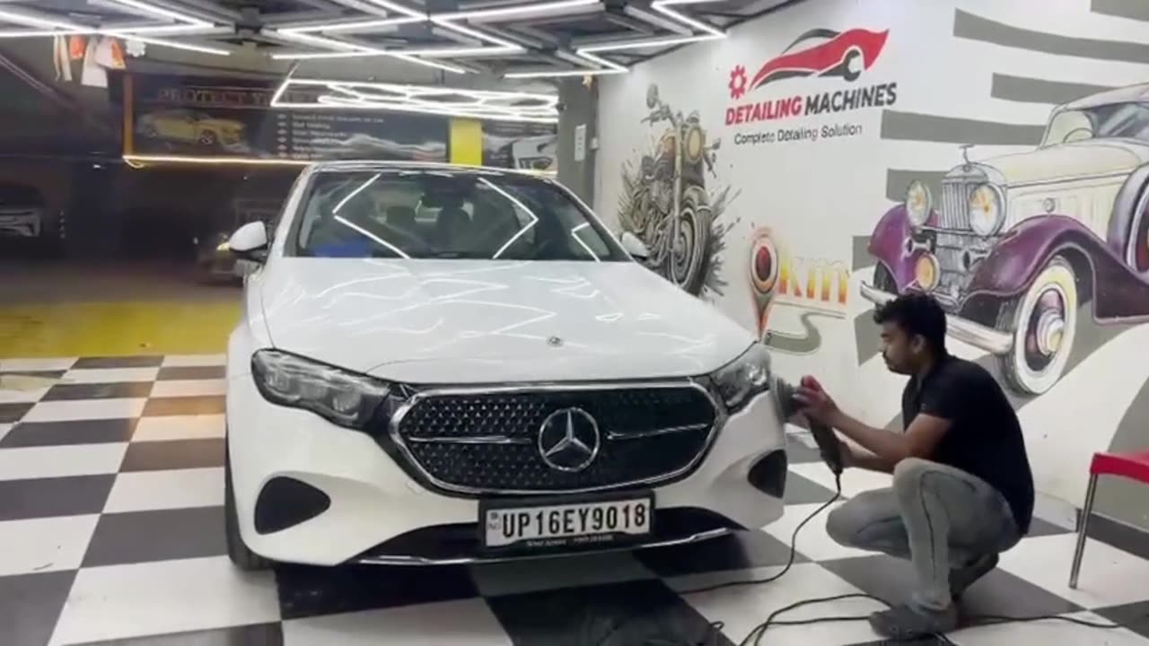 Mercedes E 200 protected with PPF and Polish by Detailing Machines, Noida.