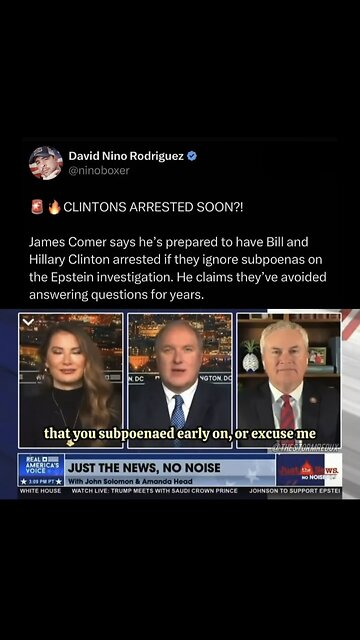 David Nino Rodriguez ~ 😃 James Comer warns Bill and Hillary Clinton if they refuse to testify Epstein..