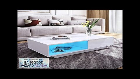 Woodyhome High Gloss RGB LED Coffee Table with 2 Drawer Storage Modern Review