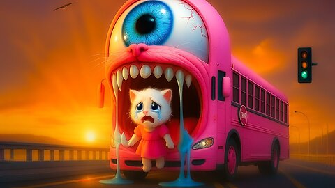 😱👁️The Kitten Confronts a School Bus Monster with a Giant Eye 🐱