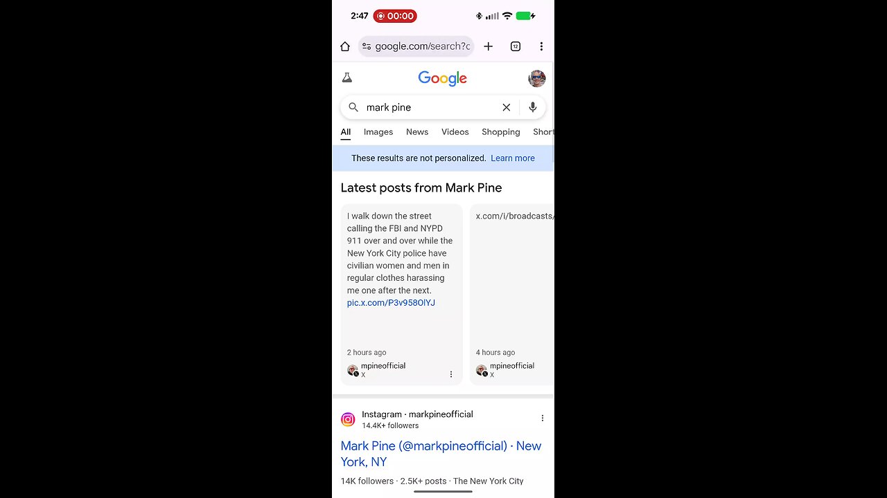 Mark Pine Google search on October 4, 2025.