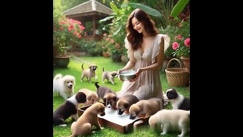 the girl and cute dogs 😍