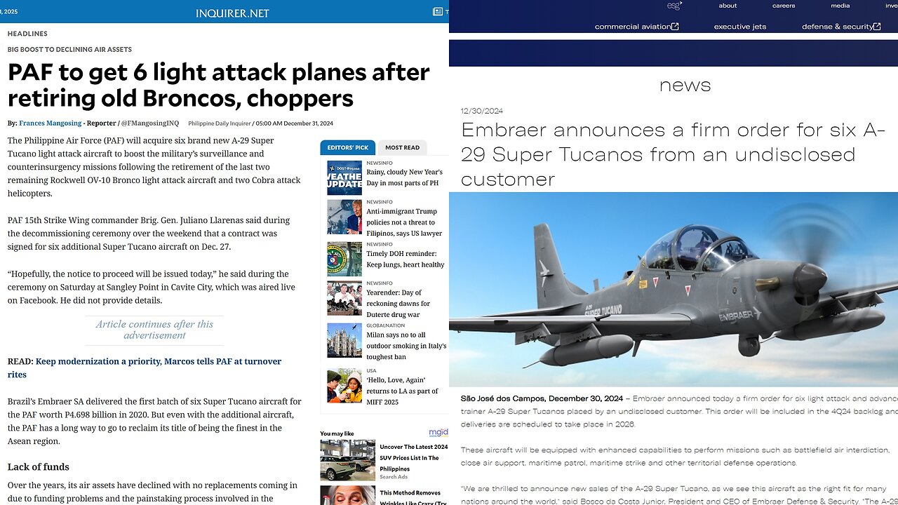 Philippines signs Contract for six more Super Tucanos, delivery to start in 2026