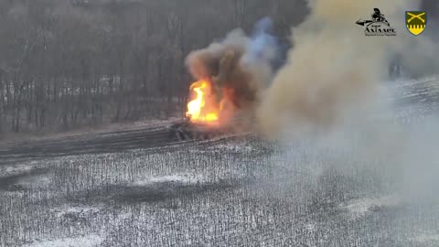 A Russian T-90M being destroyed by Ukrainian forces.
