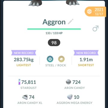 Pokemon Go Evolution - 98% iV Lairon ➡️ Aggron