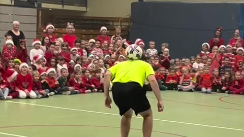 The kids are waiting for Christmas, but I showed them a bit of magic today ⚽✨🎅.”