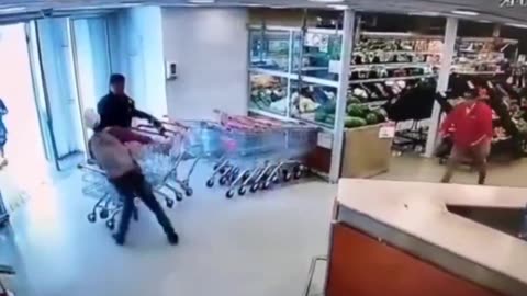 Store employee knocks out fleeing shoplifter by throw a Coke bottle at his head.