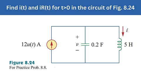 Practice Prob 8.8 | Find i(t) and iR(t) for t>0 in the circuit of Fig. 8.24 | FEC 4th Edition