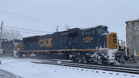 Let it Snow Triple Engine CSX Train Dashes Through It