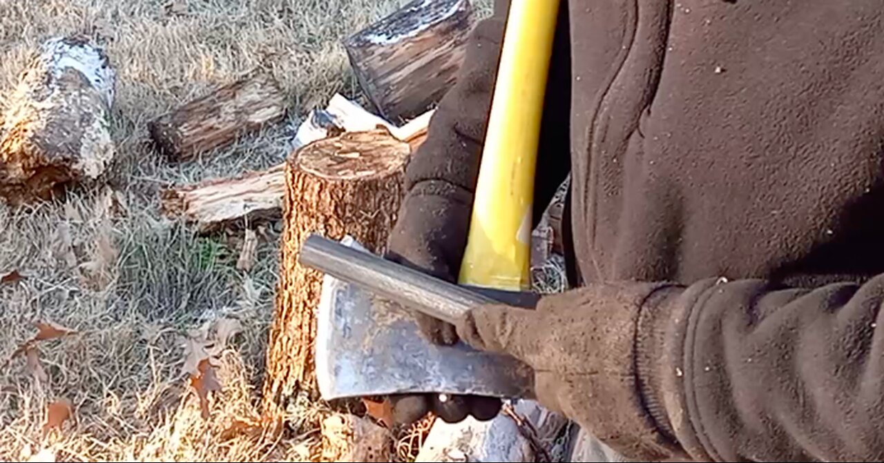 Sharpening An Axe And Splitting Wood