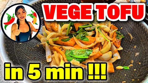 Asian girl cooking fried tofu in 5 minutes