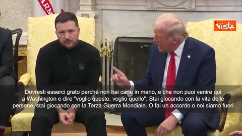 NOTIZIE DAL MONDO Trump duro con Zelensky; Ti metti in pessima posizione,giochi con 3° guerra mondiale.Dovresti esserci grato perché non hai carte in mano,stai giocando con la vita di milioni di persone o fai un accordo o noi siamo fuori