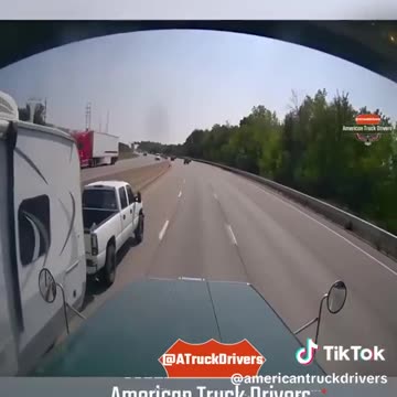Man attempts to pass truck on an ending lane. dashcam collision