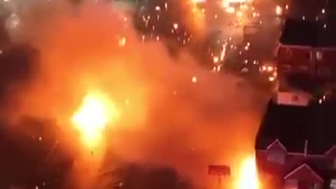 Aerial view of the MASSIVE fire at the Philadelphia plane crash site