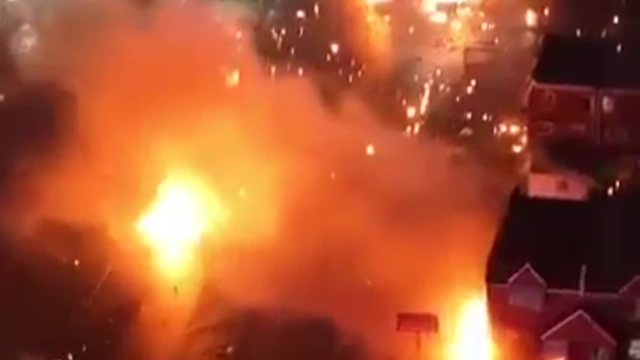 Aerial view of the MASSIVE fire at the Philadelphia plane crash site
