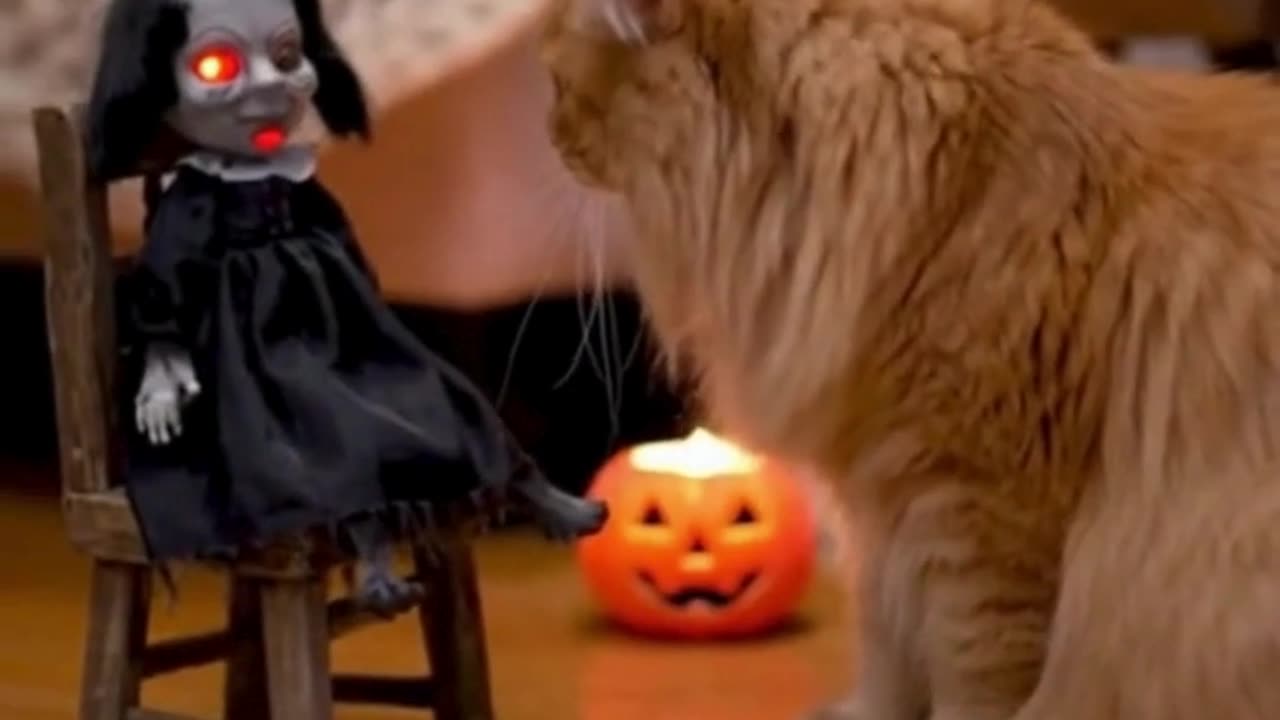 😺 Cat vs Halloween Doll 🎃 | Funny Cat Reaction | Scared or Brave?? 👻