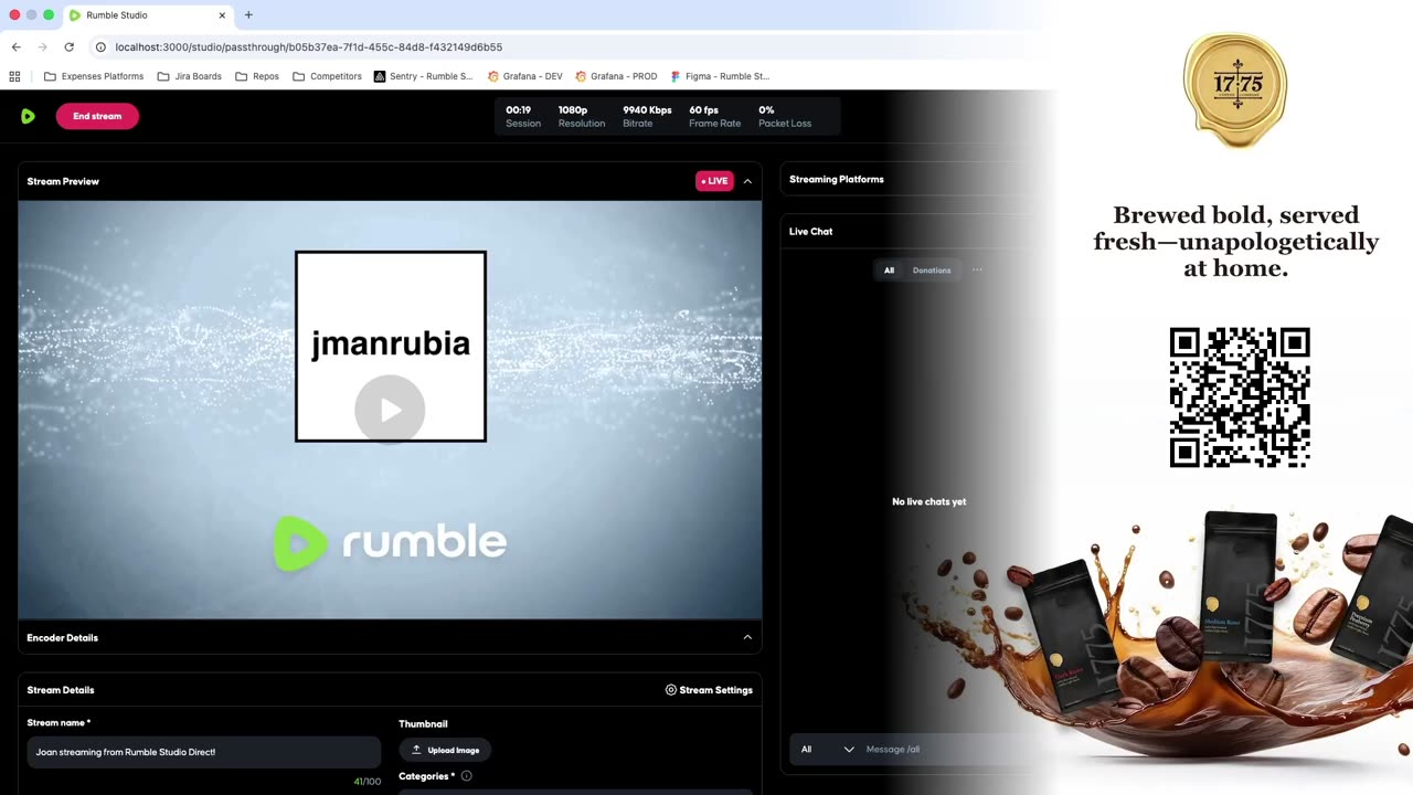 Joan streaming from Rumble Studio Direct!