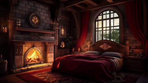 Relaxing Medieval Music: Cozy Bedroom with Fireplace