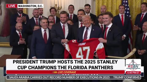 WATCH: President Trump is Gifted a Golden Hockey Stick and Trump Panthers Jersey - 01/15/26
