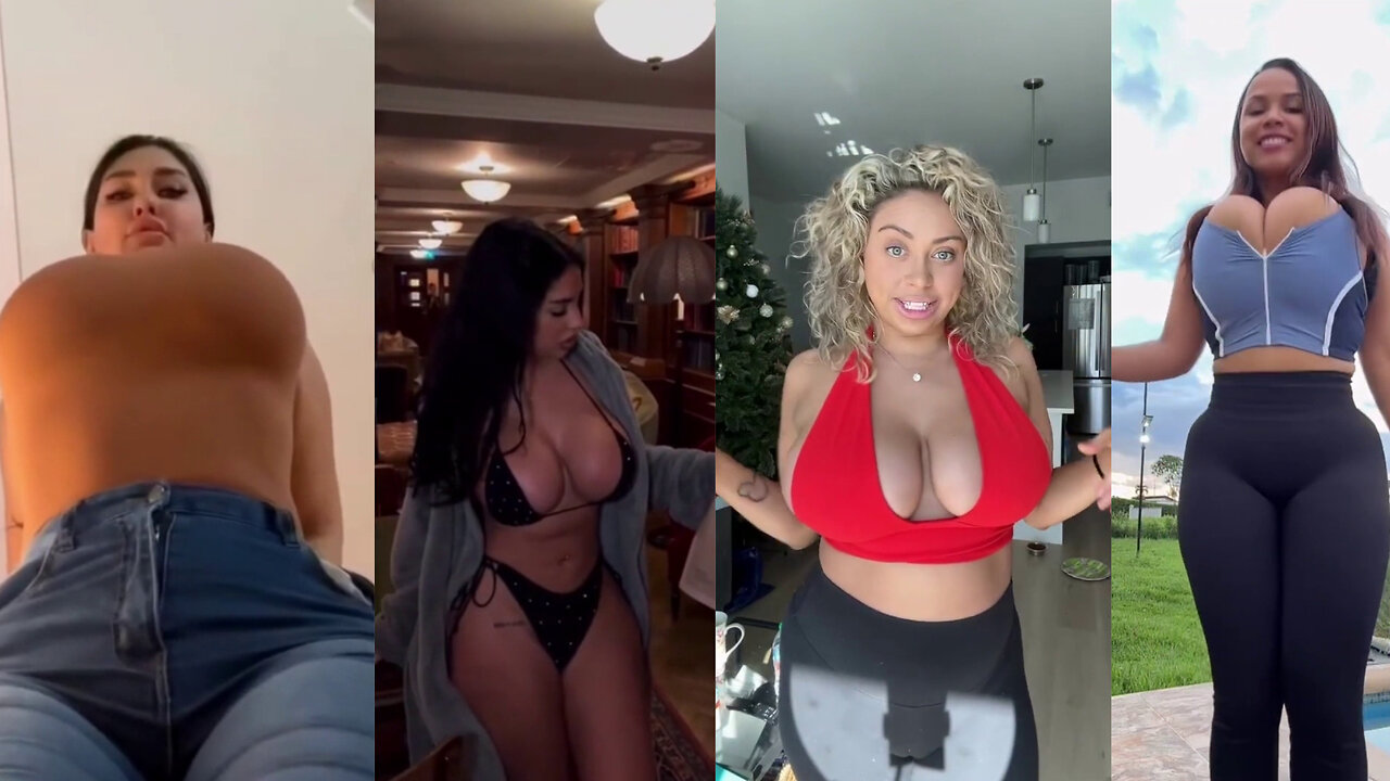 Huge Boobs / No Bra / Hard Nipples 10 - Big bank tiktok challenge ❤️‍ClipchampGirls 2025