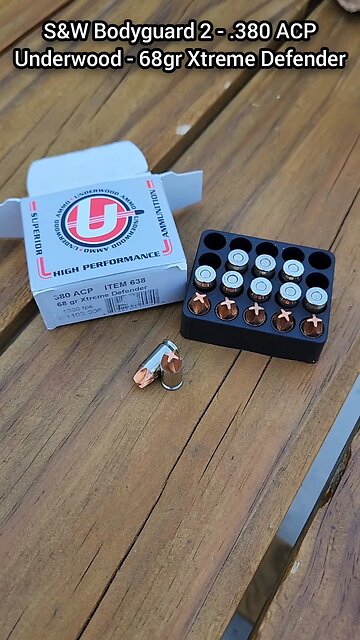 [Chrono] (.380 ACP) S&W Bodyguard 2 - Underwood Ammo 68gr Xtreme Defender