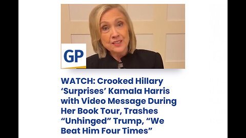 Crooked Hillary ‘Surprises’ Kamala Harris with Video Message During Her Book Tour