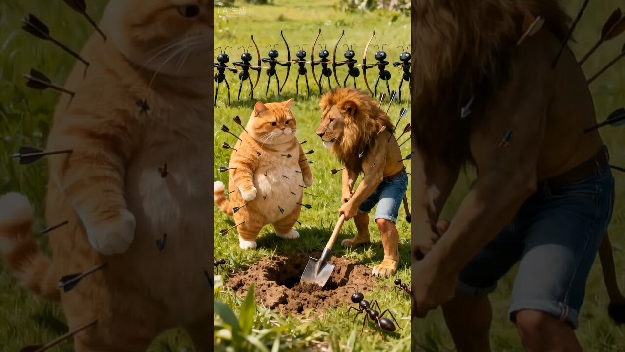 The ants stole cat & lions food. Funny video. #Shorts #cartoon