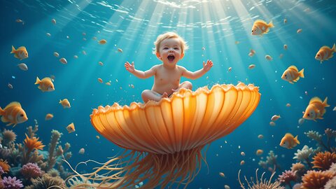 Baby's Jellyfish Ride: Underwater Joy and Fun! 🐙🌊😊