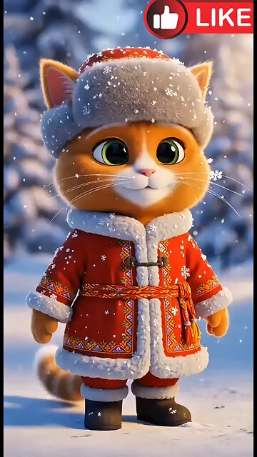 The cat is enjoying playing in the snow in the cold of the mountains. AI generate funny video