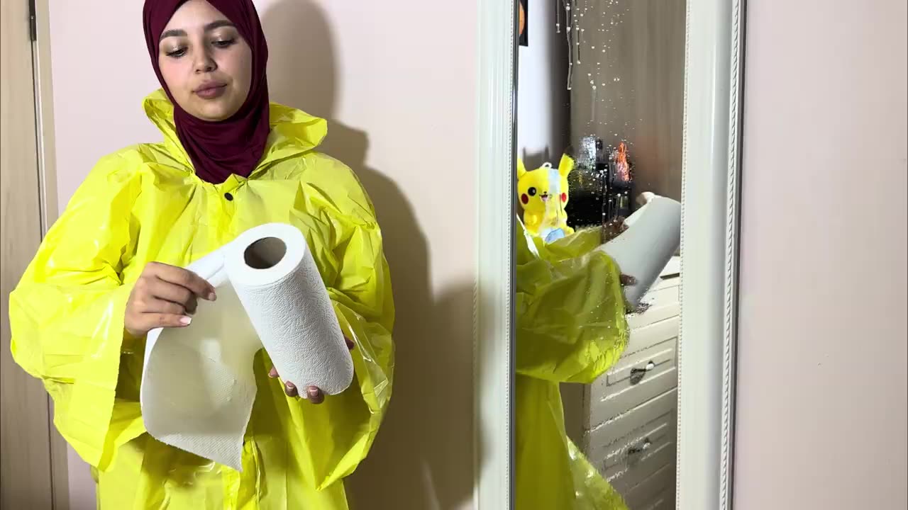 Raincoat Try On & Cleaning 🧥✨ Shiny Outfit Style