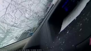 New York dashcam shows wooden board smashing car's windshield