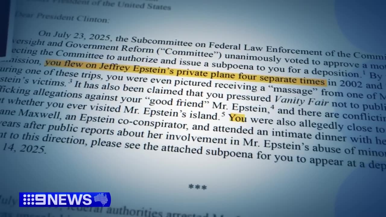 Bill and Hillary Clinton subpoenaed in relation to Epstein