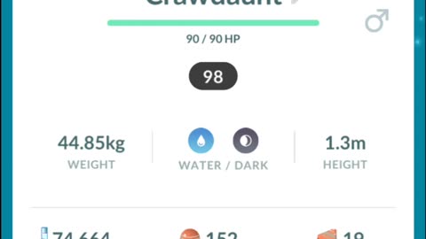 Pokemon Go Evolution - 98% iV Corphish ➡️ Crawdaunt