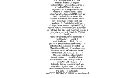 FreeRTOS obtain the stack size (`usStackDepth`) value in words or bytes after calling `xTaskCreate(