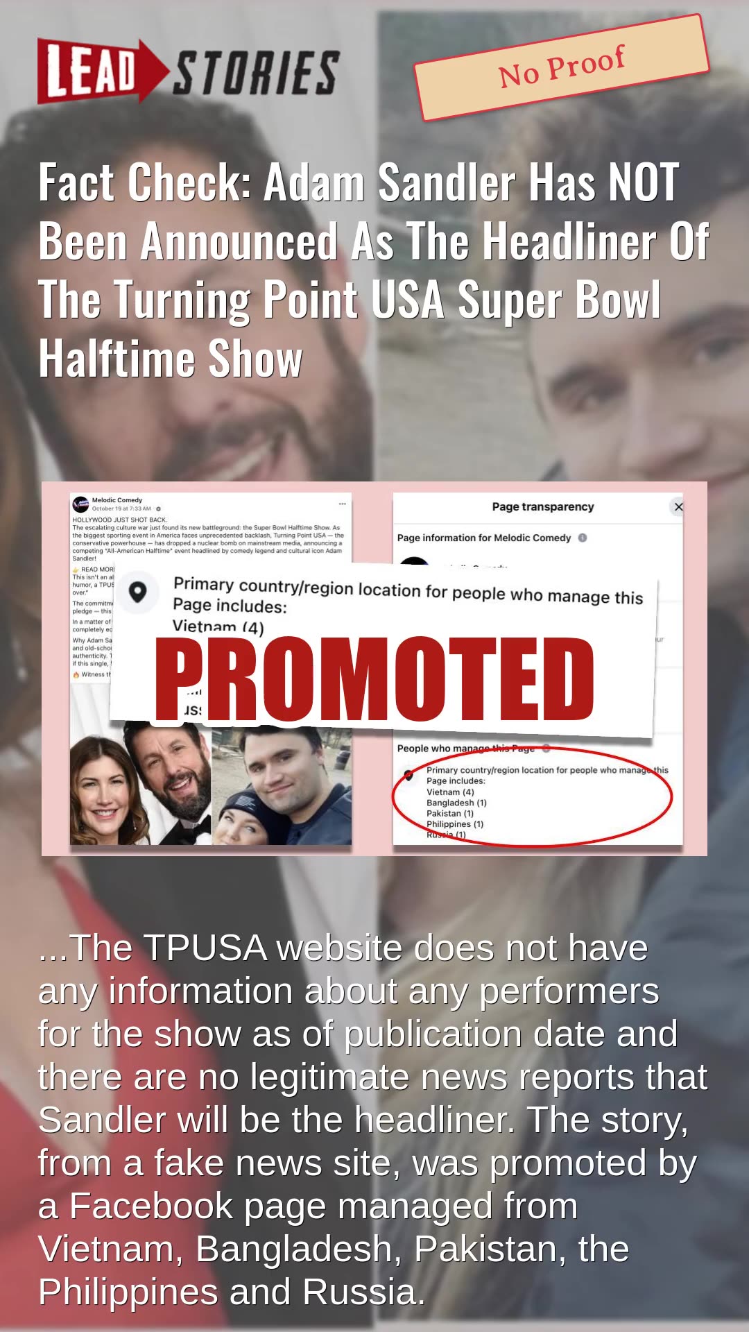 Fact Check: Adam Sandler NOT Announced As Headliner Of Turning Point USA Super Bowl Halftime Show
