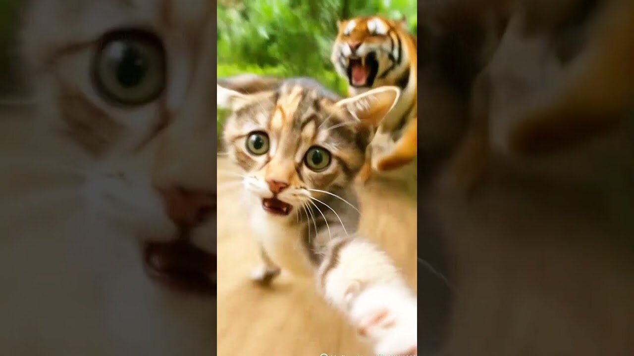 Cat Recording Selfie While Being Chased by Tiger – Stunning AI Animation #cats