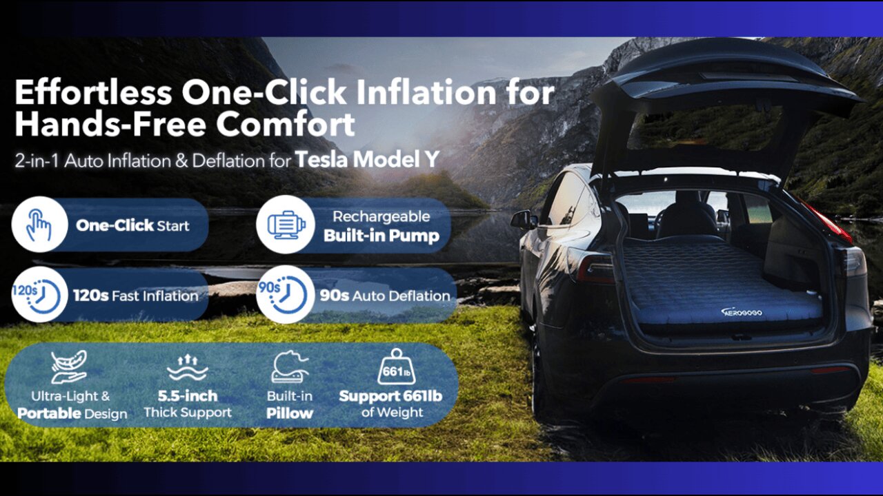 5.5" Air Mattress for Tesla Model Y Built-in Pump One-Click Inflation Ergonomic Pillow