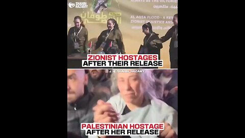 Zionist hostages after Thier release and Palestinian prisoners.