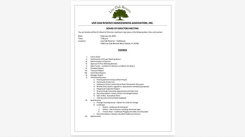 Live Oak Reserve HOA - Board of Directors Meeting 2025-02-18